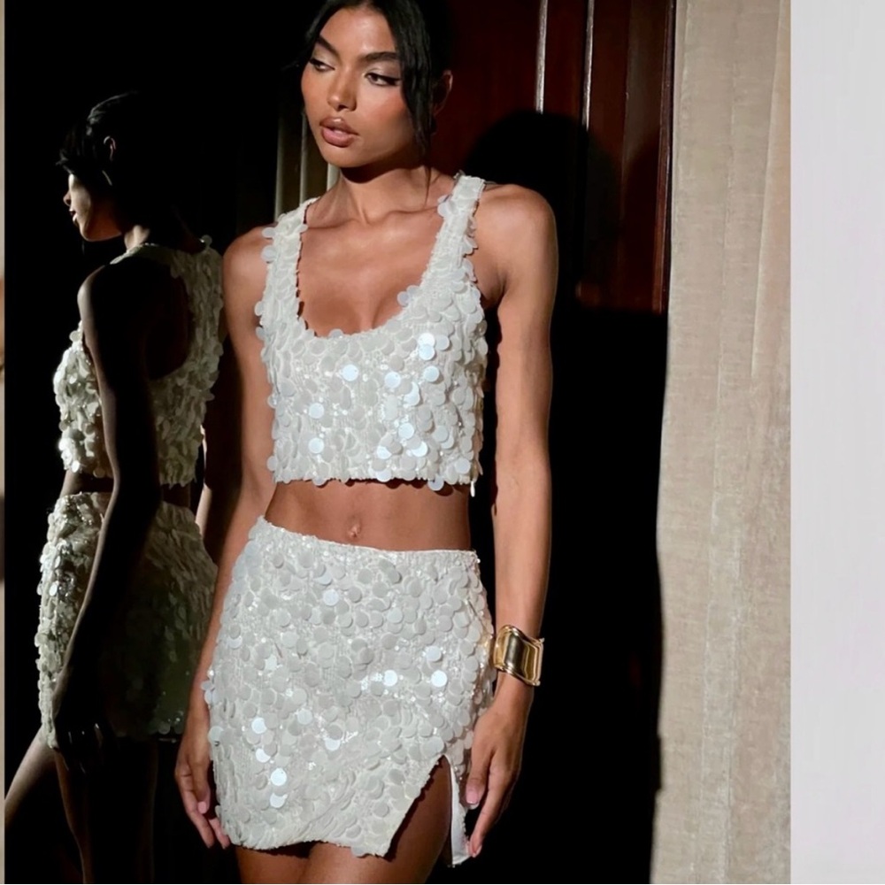 Sequin Crop Top and Skirt Set